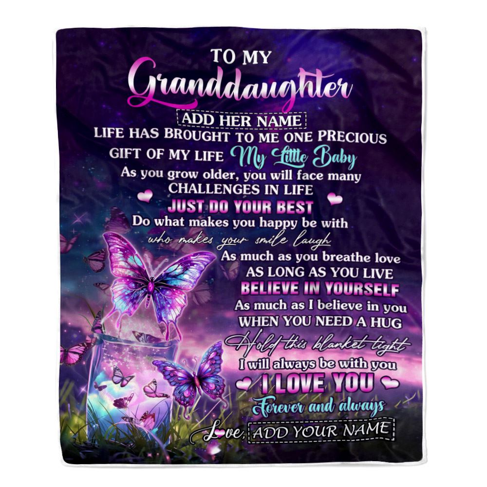 Personalized To My Granddaughter Blanket From Grandma My Little Baby Butterfly Granddaughter Birthday Present Gifts Summer Travel Christmas Fleece Blanket | siriusteestore