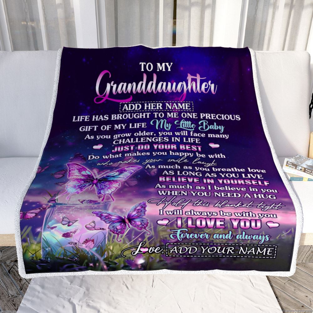 Personalized To My Granddaughter Blanket From Grandma My Little Baby Butterfly Granddaughter Birthday Present Gifts Summer Travel Christmas Fleece Blanket | siriusteestore