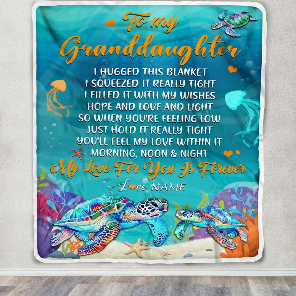 Personalized To My Granddaughter Blanket From Grandma Nana I Hugged This Blanket Turtle Beach Granddaughter Birthday Christmas Customized Bed Fleece Blanket | siriusteestore
