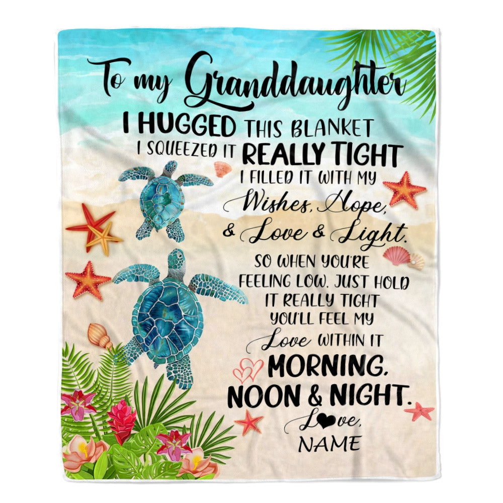 Personalized To My Granddaughter Blanket From Grandma Nana I Hugged This With Love Turtle Beach Granddaughter Birthday Christmas Customized Bed Fleece Blanket | siriusteestore