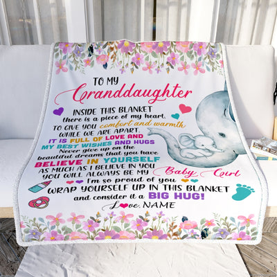 Personalized To My Granddaughter Blanket From Grandma Nana It A Big Hug Elephant Baby Granddaughter Birthday Customized Christmas Bed Fleece Throw Blanket | siriusteestore