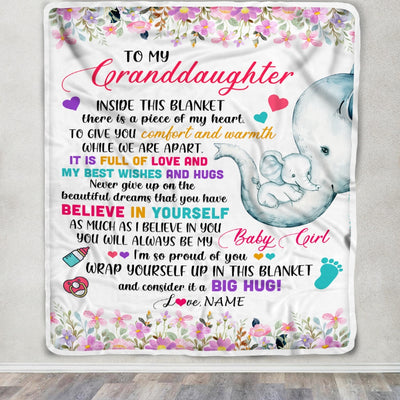 Personalized To My Granddaughter Blanket From Grandma Nana It A Big Hug Elephant Baby Granddaughter Birthday Customized Christmas Bed Fleece Throw Blanket | siriusteestore