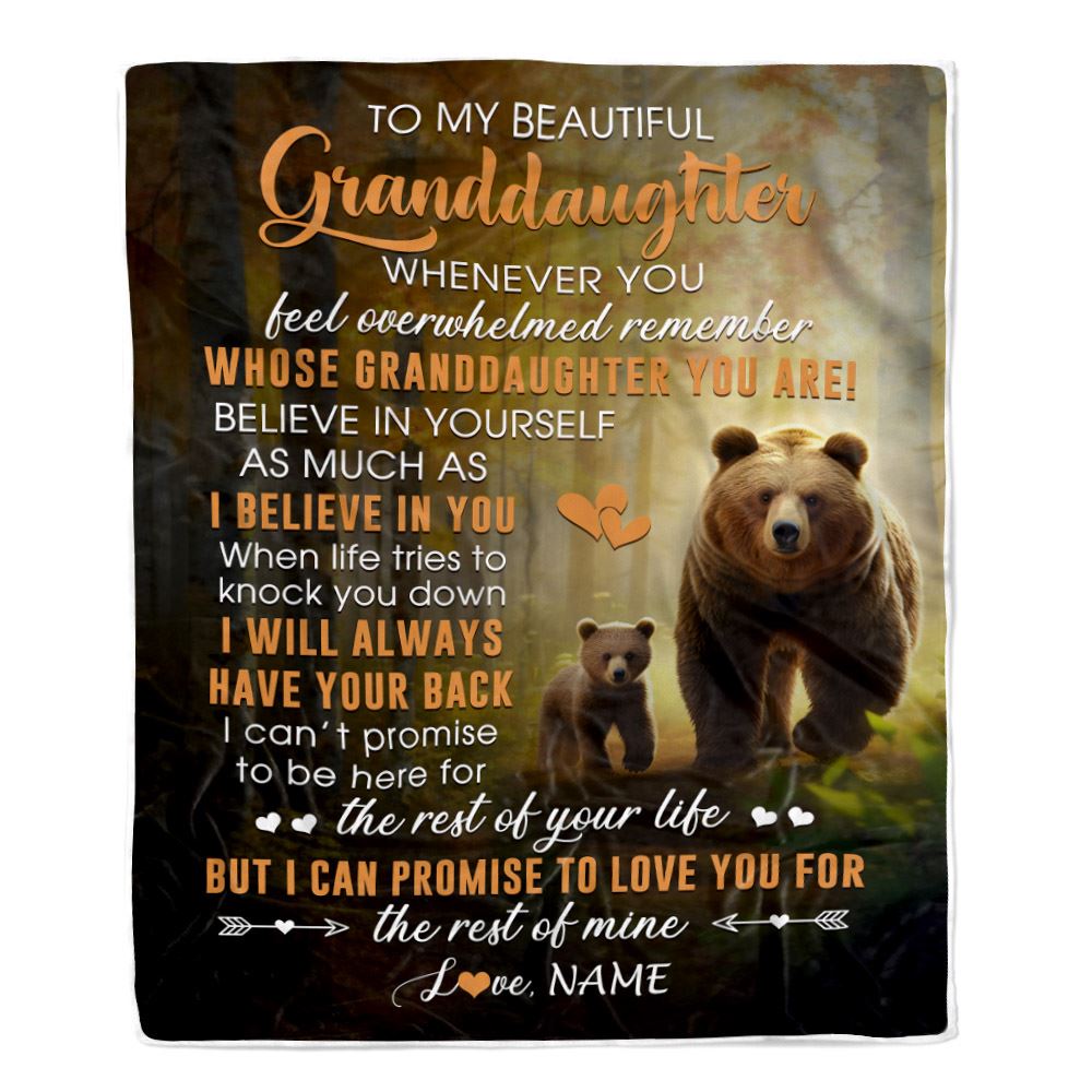 Personalized To My Granddaughter Blanket From Grandma Nana Whenever You Feel Bear Granddaughter Birthday Gifts Graduation Christmas Fleece Throw Blanket | siriusteestore
