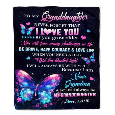 Personalized To My Granddaughter Blanket From Grandma Never Forget I Love You Butterfly Birthday Gifts For Granddaughter Christmas Customized Fleece Blanket | siriusteestore