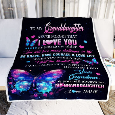 Personalized To My Granddaughter Blanket From Grandma Never Forget I Love You Butterfly Birthday Gifts For Granddaughter Christmas Customized Fleece Blanket | siriusteestore