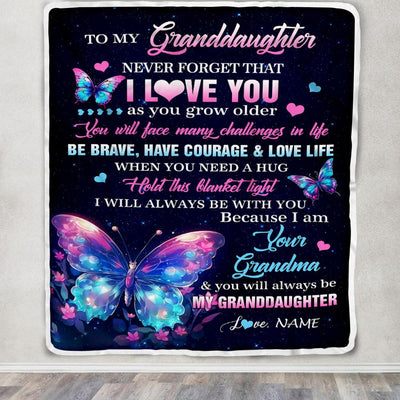 Personalized To My Granddaughter Blanket From Grandma Never Forget I Love You Butterfly Birthday Gifts For Granddaughter Christmas Customized Fleece Blanket | siriusteestore