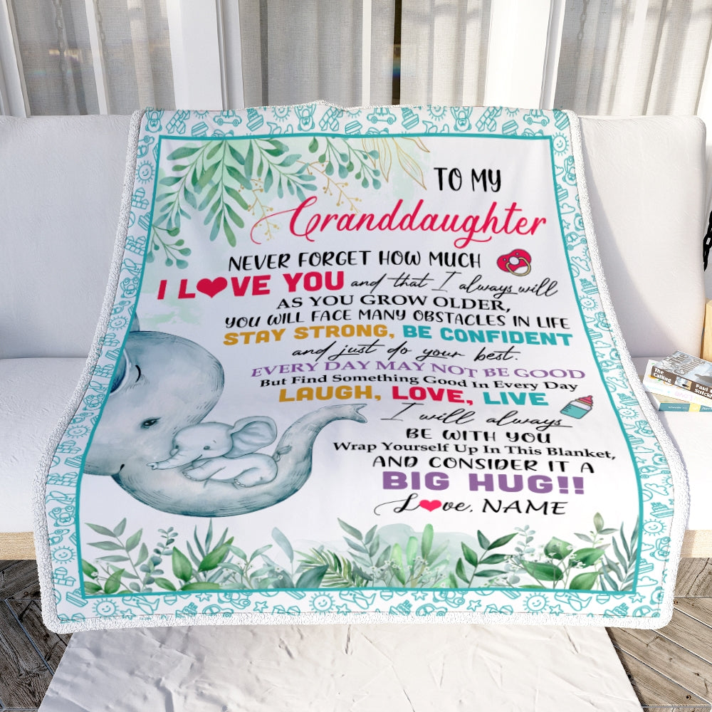 Personalized To My Granddaughter Blanket From Grandma Never Forget I Love You Elephant Baby Girl Granddaughter Birthday Christmas Customized Fleece Blanket | siriusteestore