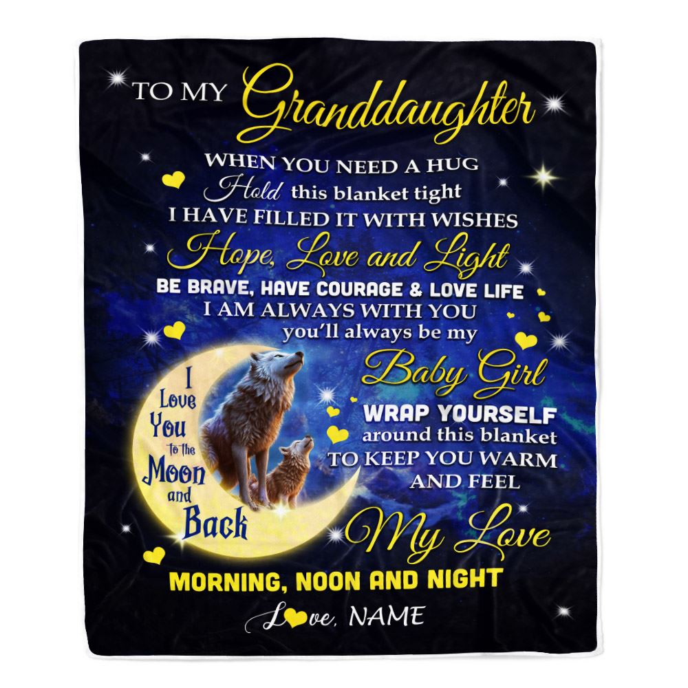 Personalized To My Granddaughter Blanket From Grandma Papa I Am Always With You Wolf Granddaughter Birthday Christmas Customized Bed Fleece Throw Blanket | siriusteestore
