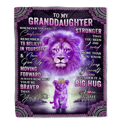 Personalized To My Granddaughter Blanket From Grandma Papa I Love You It A Big Hug Lion Granddaughter Birthday Christmas Customized Fleece Throw Blanket | siriusteestore