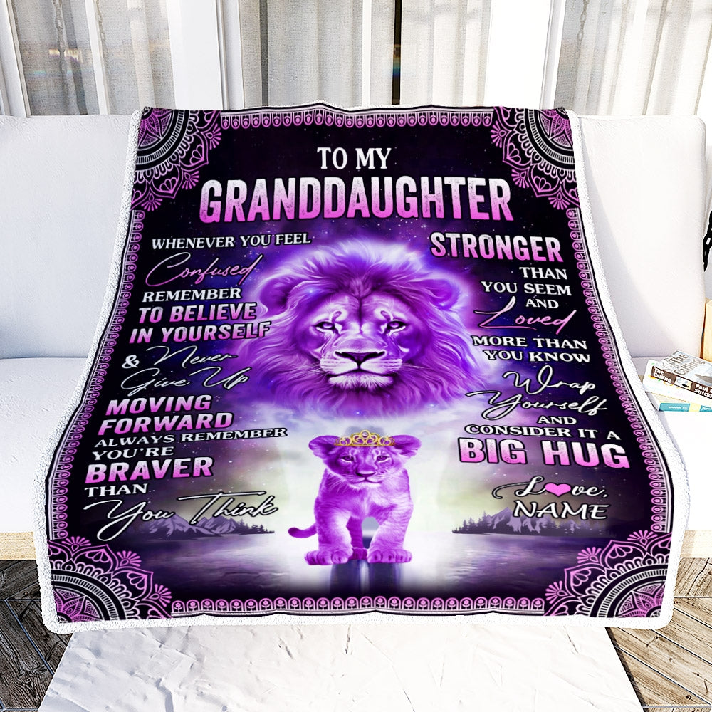 Personalized To My Granddaughter Blanket From Grandma Papa I Love You It A Big Hug Lion Granddaughter Birthday Christmas Customized Fleece Throw Blanket | siriusteestore