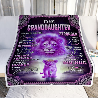 Personalized To My Granddaughter Blanket From Grandma Papa I Love You It A Big Hug Lion Granddaughter Birthday Christmas Customized Fleece Throw Blanket | siriusteestore