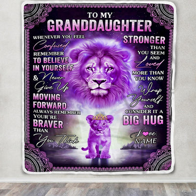 Personalized To My Granddaughter Blanket From Grandma Papa I Love You It A Big Hug Lion Granddaughter Birthday Christmas Customized Fleece Throw Blanket | siriusteestore