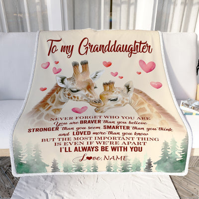 Personalized To My Granddaughter Blanket From Grandma Papa Never Forget Who Are You Giraffe Granddaughter Birthday Christmas Customized Fleece Throw Blanket | siriusteestore
