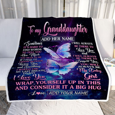 Personalized To My Granddaughter Blanket From Grandma Papa Sometimes It's Hard Butterfly Granddaughter Birthday Gifts Graduation Christmas Fleece Throw Blanket | siriusteestore