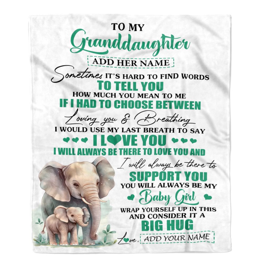 Personalized To My Granddaughter Blanket From Grandma Papa Sometimes It's Hard Elephant Granddaughter Birthday Gifts Graduation Christmas Fleece Throw Blanket | siriusteestore