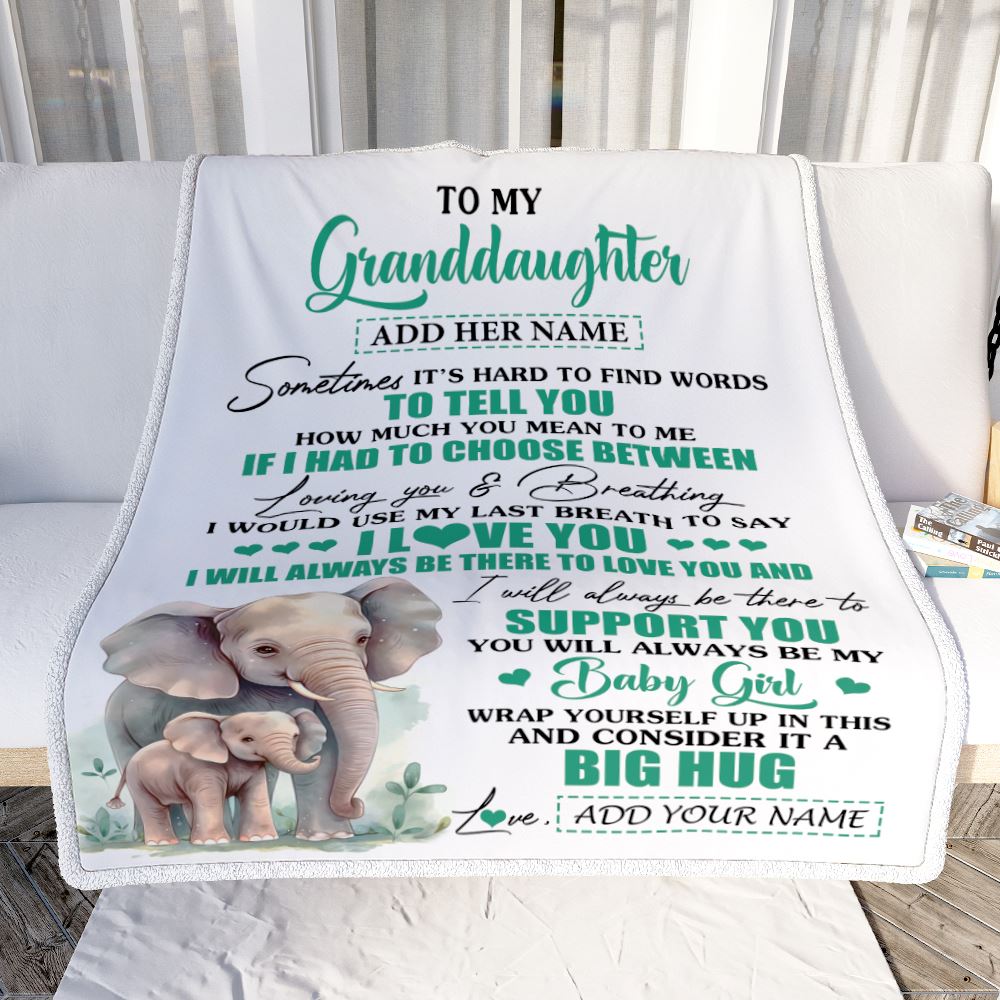 Personalized To My Granddaughter Blanket From Grandma Papa Sometimes It's Hard Elephant Granddaughter Birthday Gifts Graduation Christmas Fleece Throw Blanket | siriusteestore