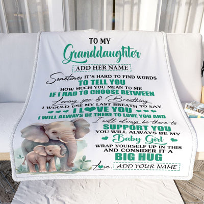 Personalized To My Granddaughter Blanket From Grandma Papa Sometimes It's Hard Elephant Granddaughter Birthday Gifts Graduation Christmas Fleece Throw Blanket | siriusteestore