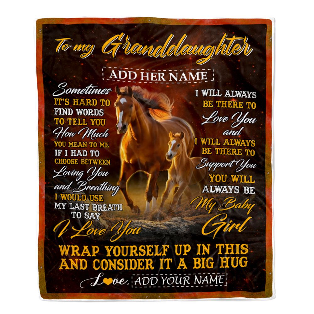 Personalized To My Granddaughter Blanket From Grandma Papa Sometimes It's Hard Horse Granddaughter Birthday Gifts Graduation Christmas Fleece Throw Blanket | siriusteestore