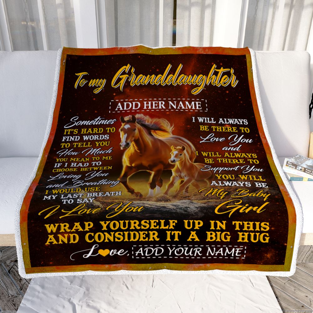 Personalized To My Granddaughter Blanket From Grandma Papa Sometimes It's Hard Horse Granddaughter Birthday Gifts Graduation Christmas Fleece Throw Blanket | siriusteestore