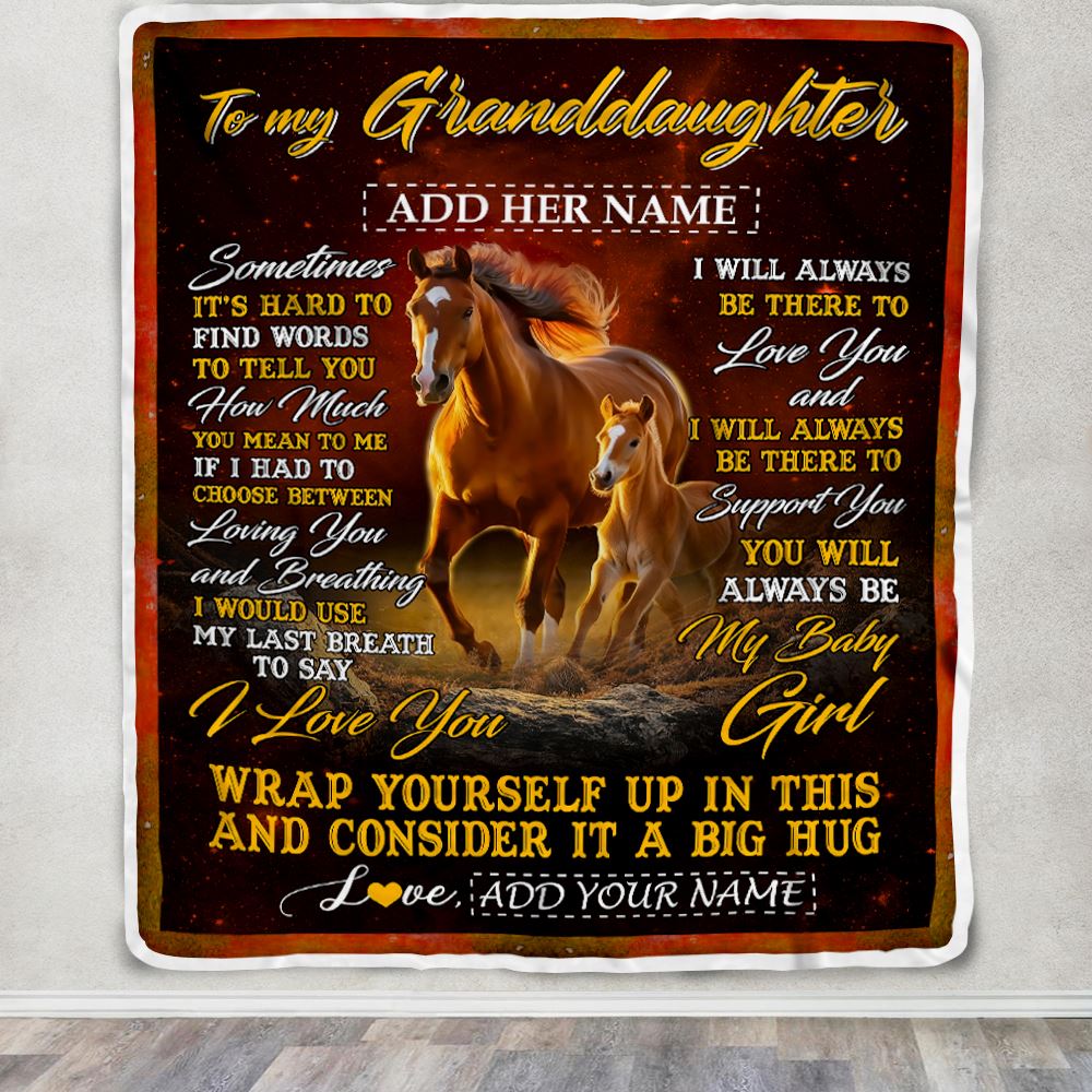 Personalized To My Granddaughter Blanket From Grandma Papa Sometimes It's Hard Horse Granddaughter Birthday Gifts Graduation Christmas Fleece Throw Blanket | siriusteestore