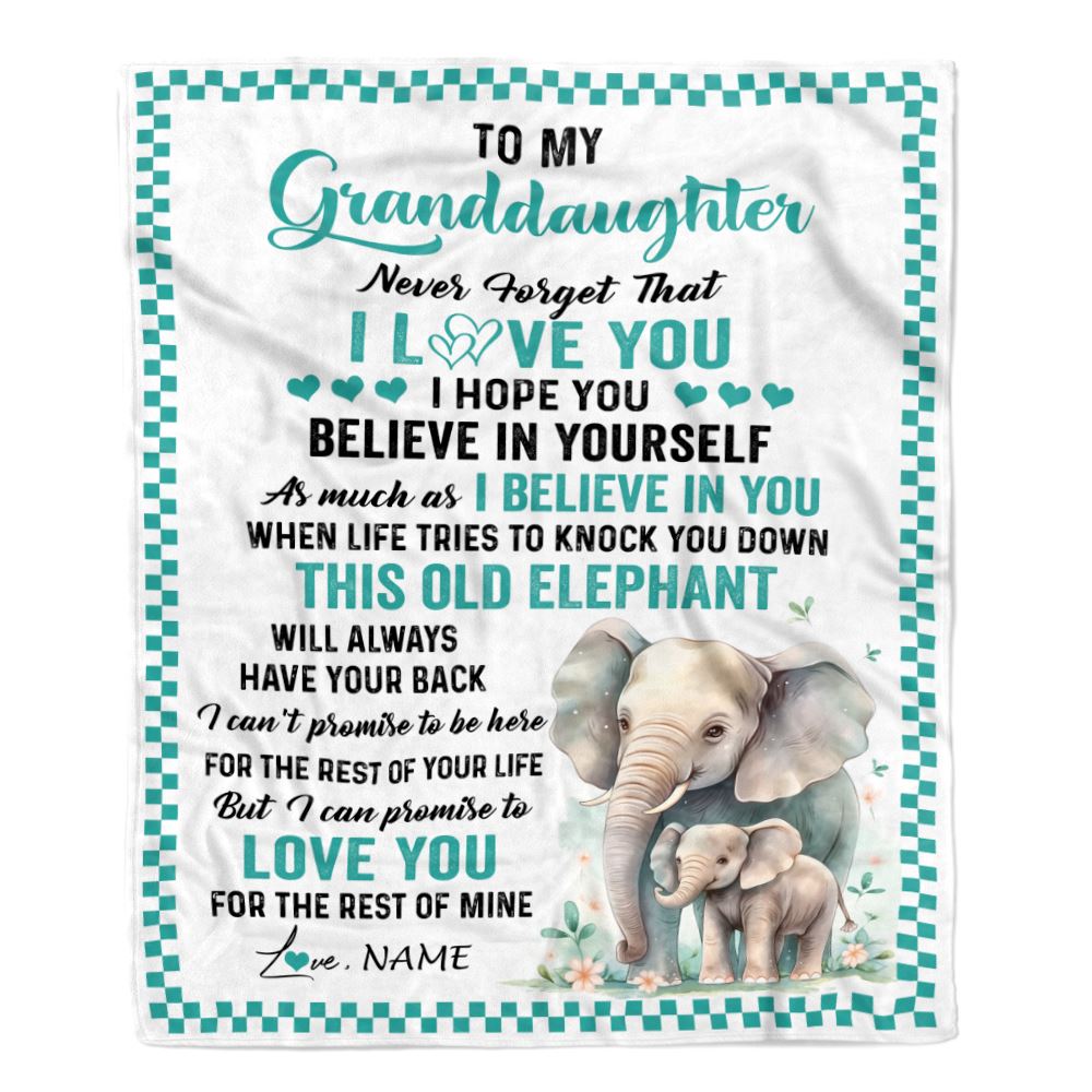 Personalized To My Granddaughter Blanket From Grandma Papa This Old Elephant Love You Granddaughter Birthday Gifts Graduation Christmas Fleece Throw Blanket | siriusteestore