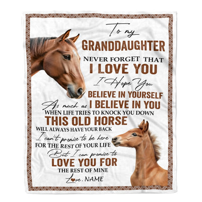 Personalized To My Granddaughter Blanket From Grandma Papa This Old Horse Love You Granddaughter Birthday Christmas Customized Bed Fleece Throw Blanket | siriusteestore