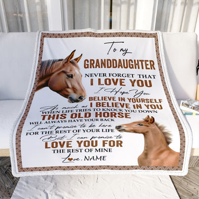Personalized To My Granddaughter Blanket From Grandma Papa This Old Horse Love You Granddaughter Birthday Christmas Customized Bed Fleece Throw Blanket | siriusteestore