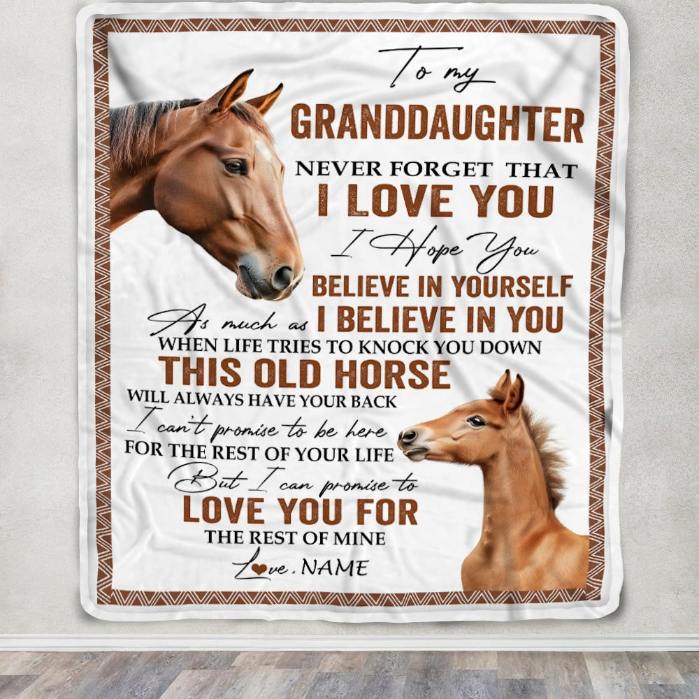Personalized To My Granddaughter Blanket From Grandma Papa This Old Horse Love You Granddaughter Birthday Christmas Customized Bed Fleece Throw Blanket | siriusteestore
