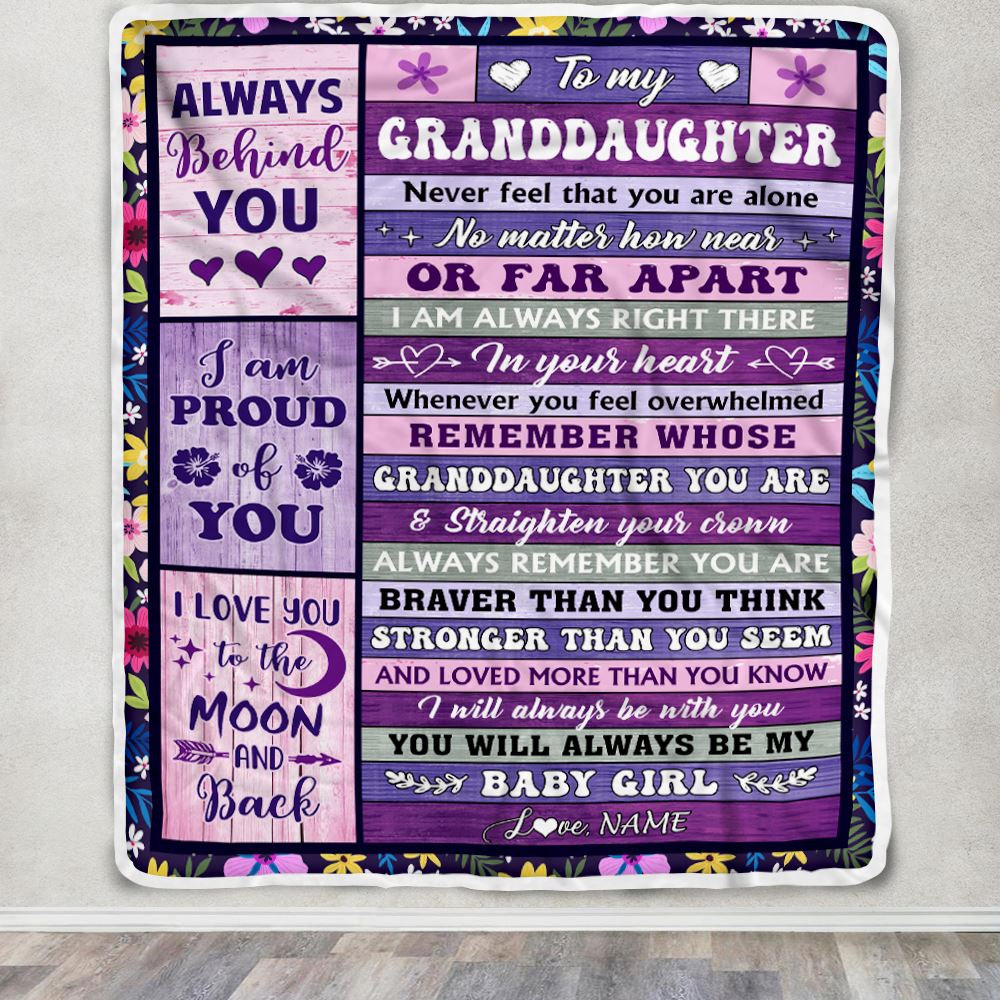 Personalized To My Granddaughter Blanket From Grandma Papa Wood Never Feel Alone Granddaughter Gifts Birthday Graduation Christmas Customized Fleece Blanket | siriusteestore