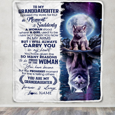 Personalized To My Granddaughter Blanket From Grandma Pops I Close My Eyes Wolf Granddaughter Birthday Christmas Customized Gift Fleece Throw Blanket | siriusteestore