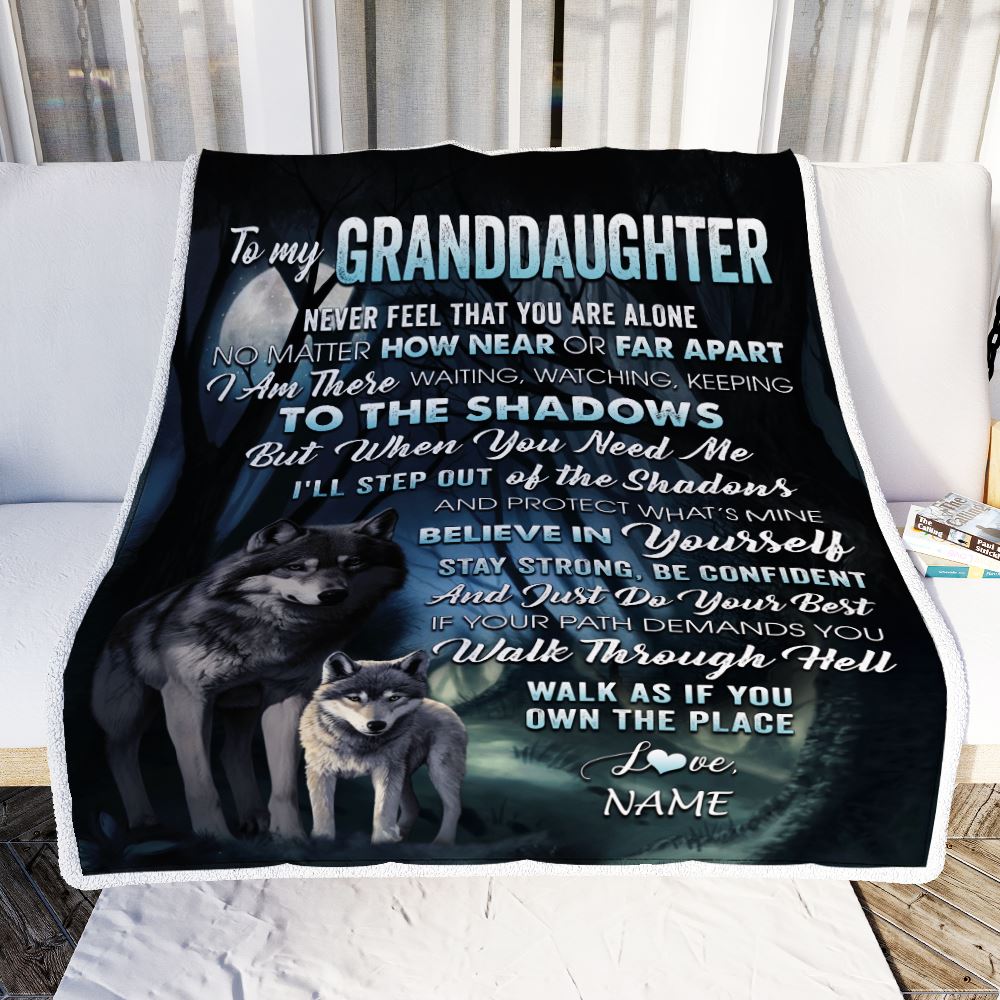 Personalized To My Granddaughter Blanket From Grandma Pops Never Feel That You Are Alone Wolf Granddaughter Birthday Christmas Customized Gift Fleece Blanket | siriusteestore