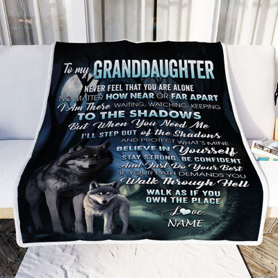 Personalized To My Granddaughter Blanket From Grandma Pops Never Feel That You Are Alone Wolf Granddaughter Birthday Christmas Customized Gift Fleece Blanket | siriusteestore