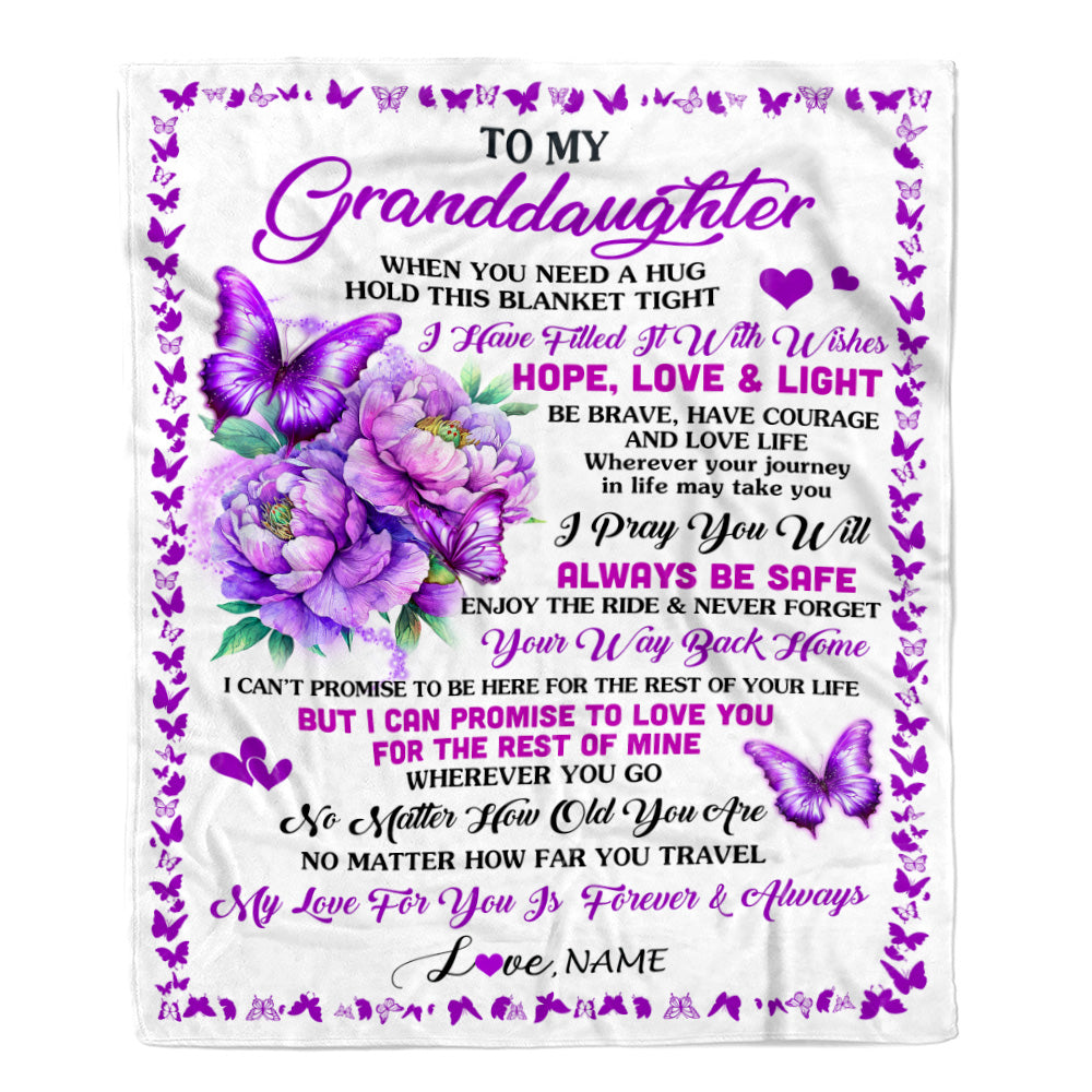 Personalized To My Granddaughter Blanket From Grandma Pops When You Need A Hug Butterfly Granddaughter Graduation Birthday Christmas Customized Fleece Blanket | teecentury