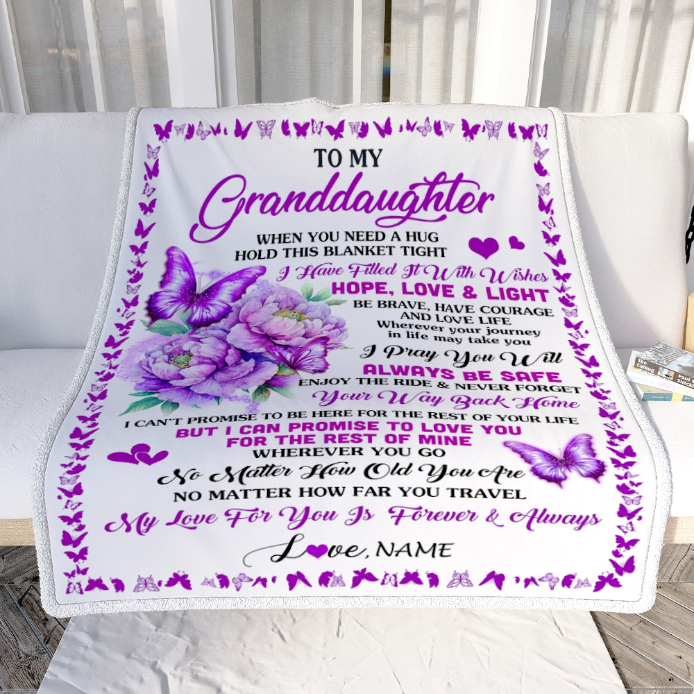 Personalized To My Granddaughter Blanket From Grandma Pops When You Need A Hug Butterfly Granddaughter Graduation Birthday Christmas Customized Fleece Blanket | siriusteestore