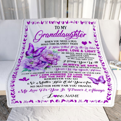 Personalized To My Granddaughter Blanket From Grandma Pops When You Need A Hug Butterfly Granddaughter Graduation Birthday Christmas Customized Fleece Blanket | siriusteestore