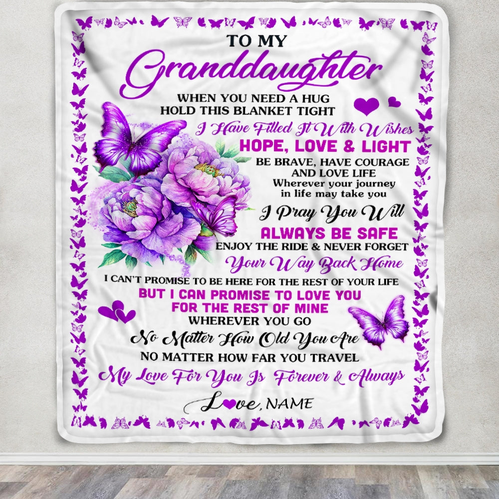 Personalized To My Granddaughter Blanket From Grandma Pops When You Need A Hug Butterfly Granddaughter Graduation Birthday Christmas Customized Fleece Blanket | siriusteestore