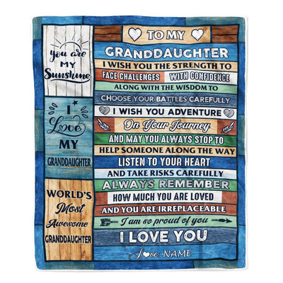 Personalized To My Granddaughter Blanket From Grandma Pops Wood I Am So Proud Of You I Love You Granddaughter Birthday Christmas Customized Fleece Blanket | siriusteestore