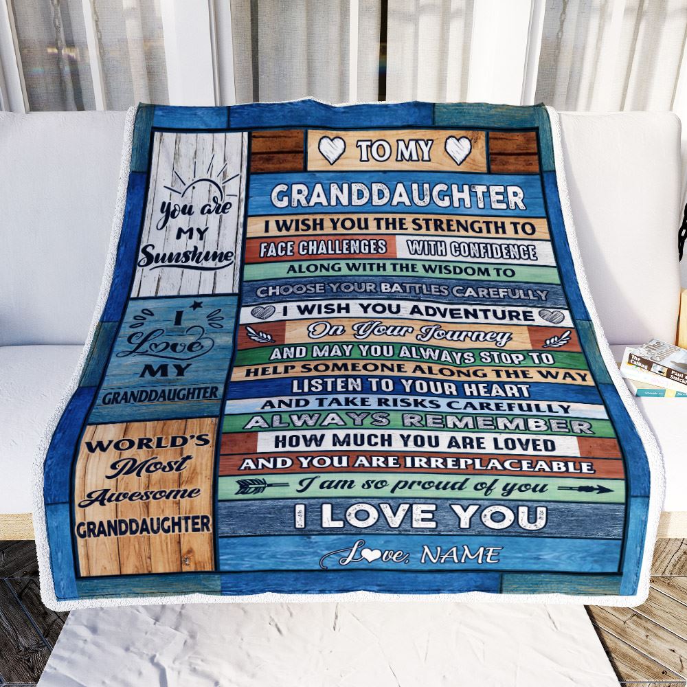 Personalized To My Granddaughter Blanket From Grandma Pops Wood I Am So Proud Of You I Love You Granddaughter Birthday Christmas Customized Fleece Blanket | siriusteestore