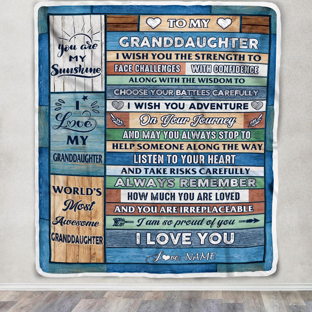 Personalized To My Granddaughter Blanket From Grandma Pops Wood Remember To Be Awesome Granddaughter Birthday Christmas Customized Fleece Blanket | siriusteestore