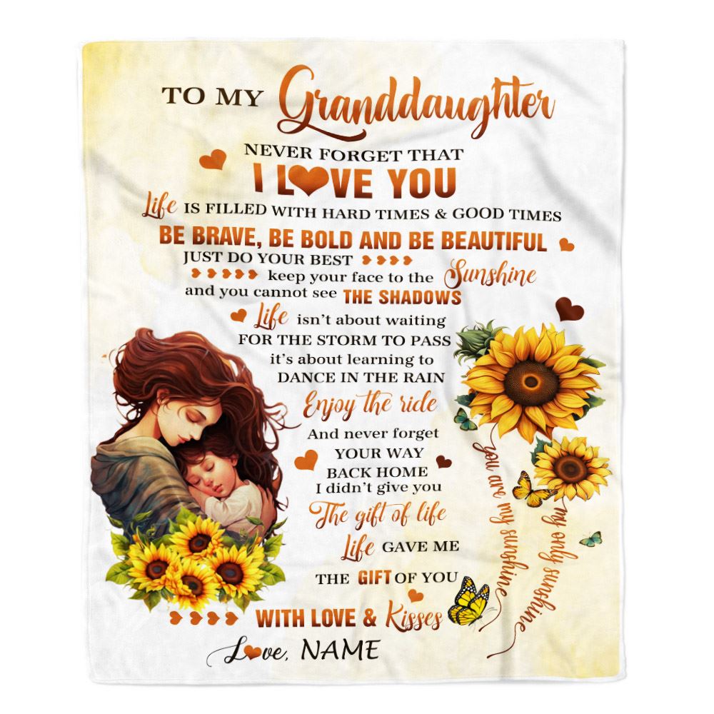 Personalized To My Granddaughter Blanket From Grandma Sunflower Never Forget That I Love You Granddaughter Birthday Christmas Customized Fleece Throw Blanket | siriusteestore