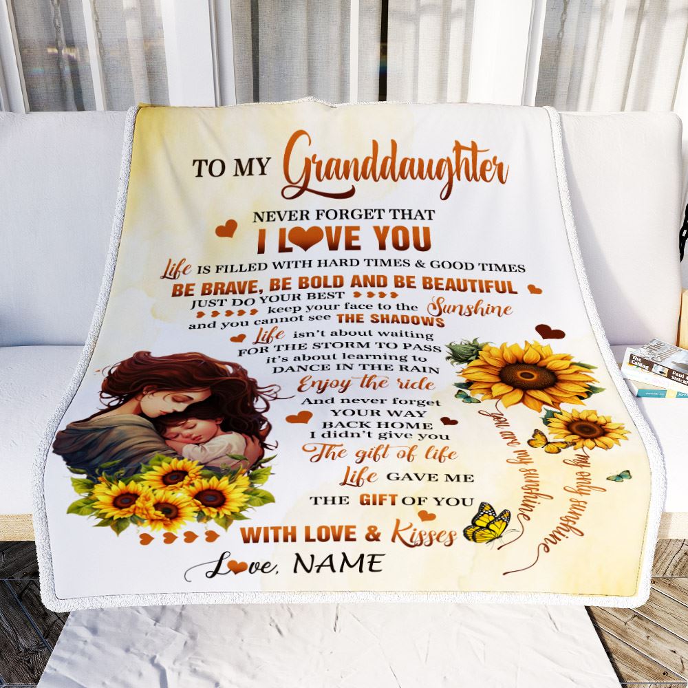 Personalized To My Granddaughter Blanket From Grandma Sunflower Never Forget That I Love You Granddaughter Birthday Christmas Customized Fleece Throw Blanket | siriusteestore