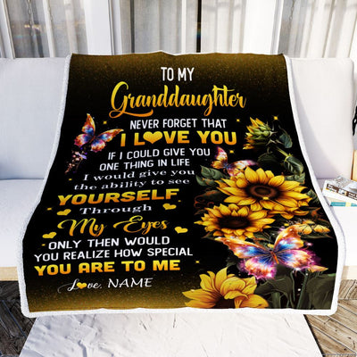 Personalized To My Granddaughter Blanket From Grandma Sunflower Never Forget That I Love You Granddaughter Birthday Christmas Customized Gift Fleece Blanket | siriusteestore