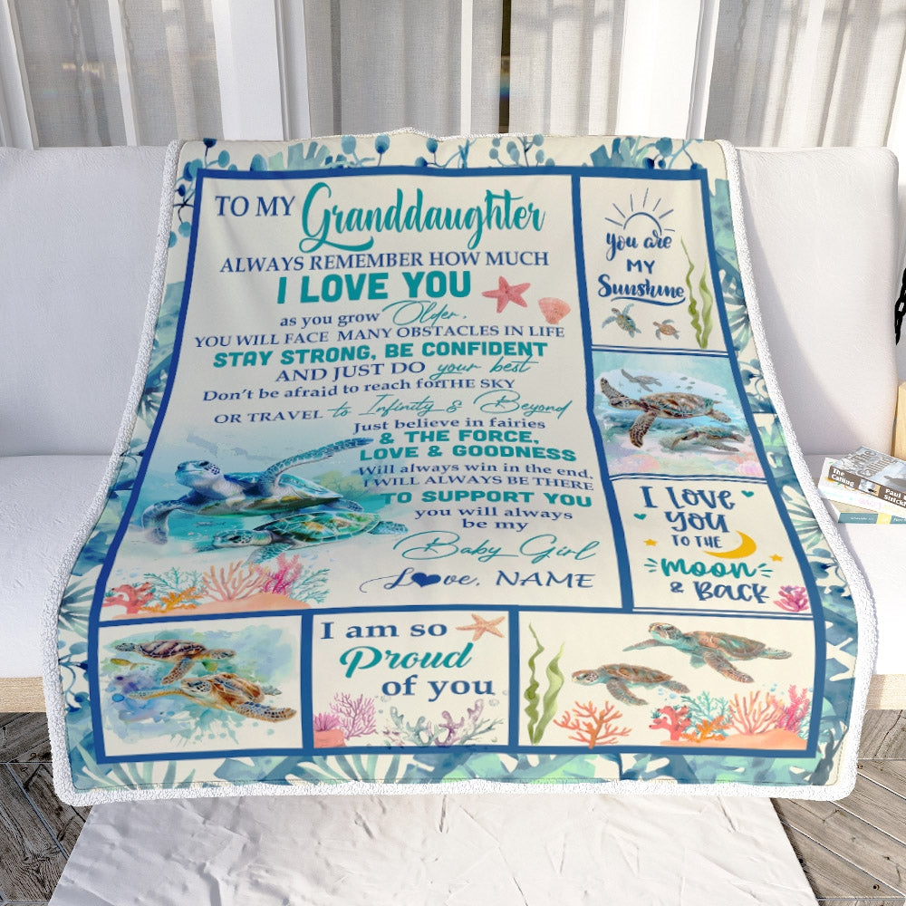 Personalized To My Granddaughter Blanket From Grandma Turtle Always Remember How Much I Love Granddaughter Birthday Christmas Customized Bed Fleece Blanket | siriusteestore
