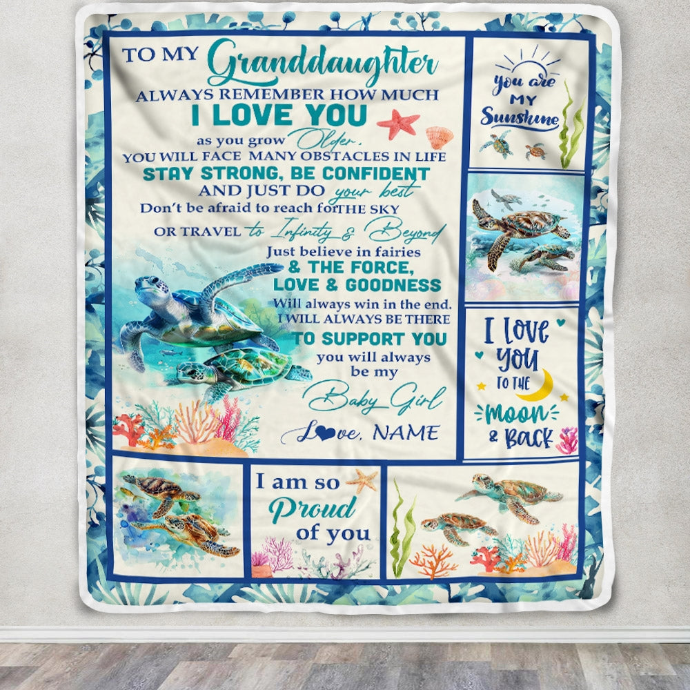 Personalized To My Granddaughter Blanket From Grandma Turtle Always Remember How Much I Love Granddaughter Birthday Christmas Customized Bed Fleece Blanket | siriusteestore