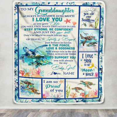 Personalized To My Granddaughter Blanket From Grandma Turtle Always Remember How Much I Love Granddaughter Birthday Christmas Customized Bed Fleece Blanket | siriusteestore