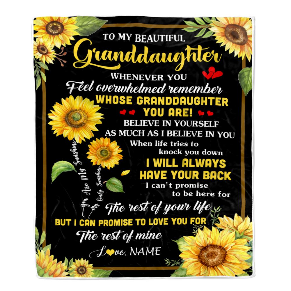 Personalized To My Granddaughter Blanket From Grandma Whenever You Feel Sunflower Granddaughter Birthday Gifts Graduation Christmas Fleece Throw Blanket | siriusteestore