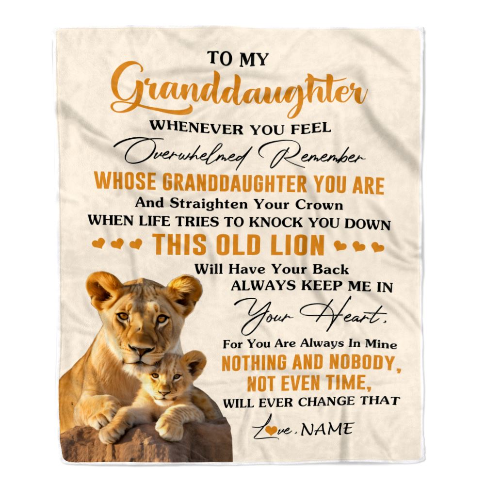 Personalized To My Granddaughter Blanket From Grandma Whenever You Fell Overwhelmed Lion Granddaughter Birthday Gifts Christmas Customized Fleece Blanket | siriusteestore