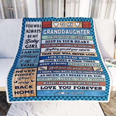Personalized To My Granddaughter Blanket From Grandma Wood Gifts For Granddaughter Going To College Birthday Graduation Christmas Customized Fleece Blanket | siriusteestore