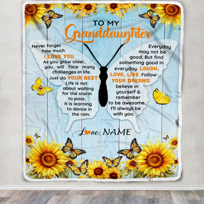 Personalized To My Granddaughter Blanket From Grandma Wood I Love You Butterfly Birthday Gifts Granddaughter Graduation Christmas Customized Fleece Blanket | siriusteestore