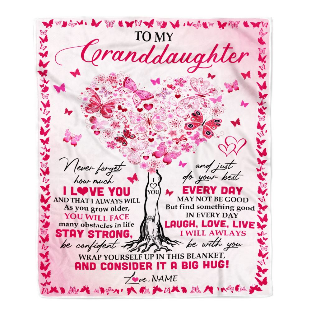 Personalized To My Granddaughter Blanket From Grandmother Butterfly Laugh Love Live Granddaughter Birthday Christmas Customized Bed Fleece Blanket | siriusteestore